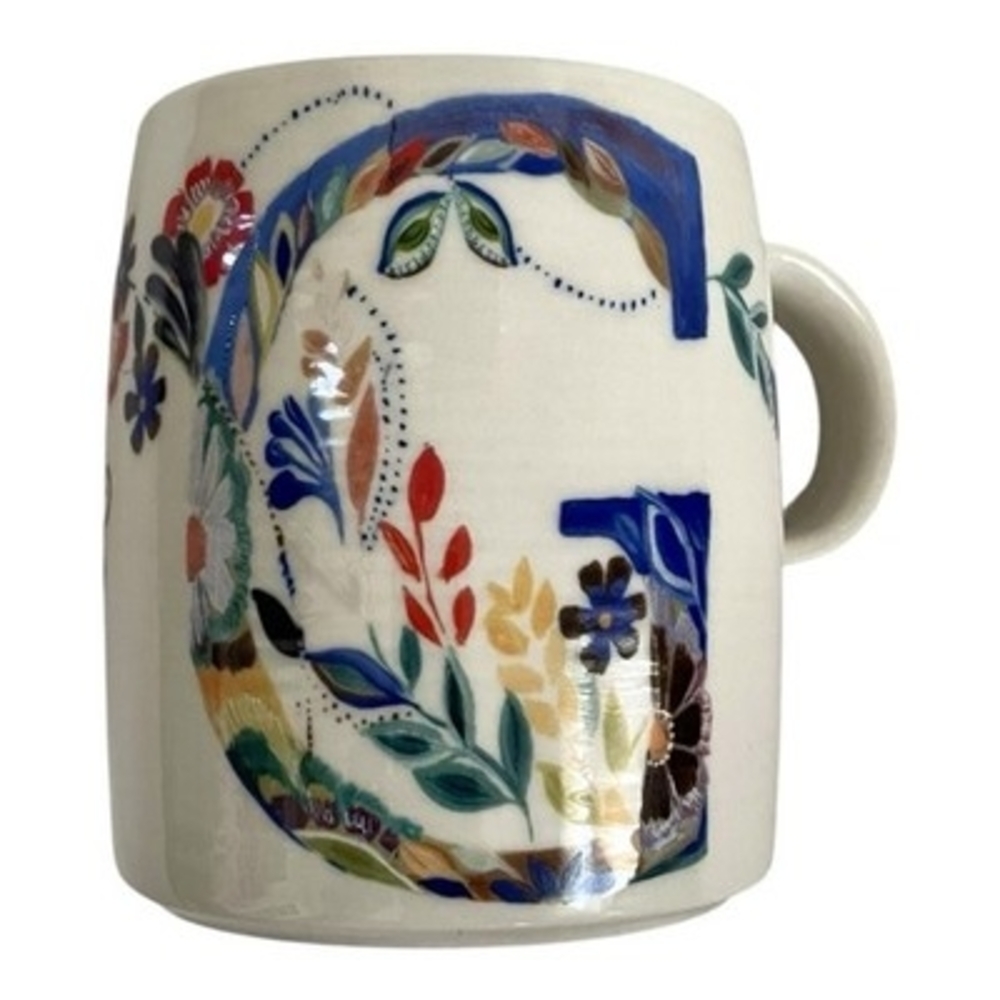 Anthropologie Starla Halfmann Monogram Letter G Coffee Mug Floral 4" NWOT